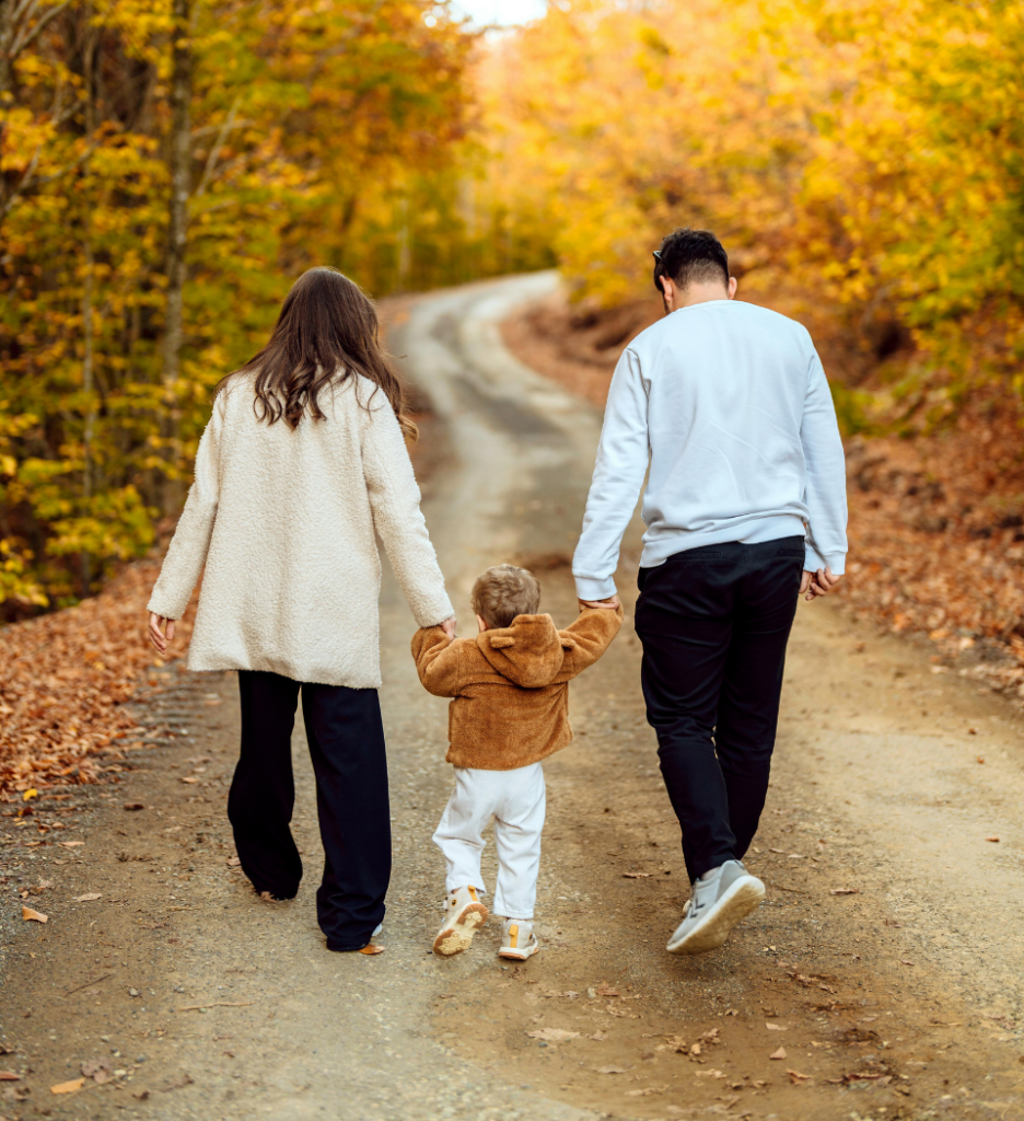 Fall Family Walk on a Scenic Dirt Road