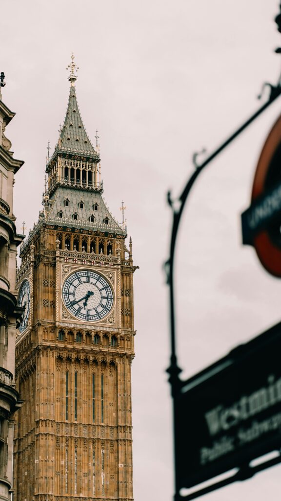 View of the Big Ben Clock Tower in London, England